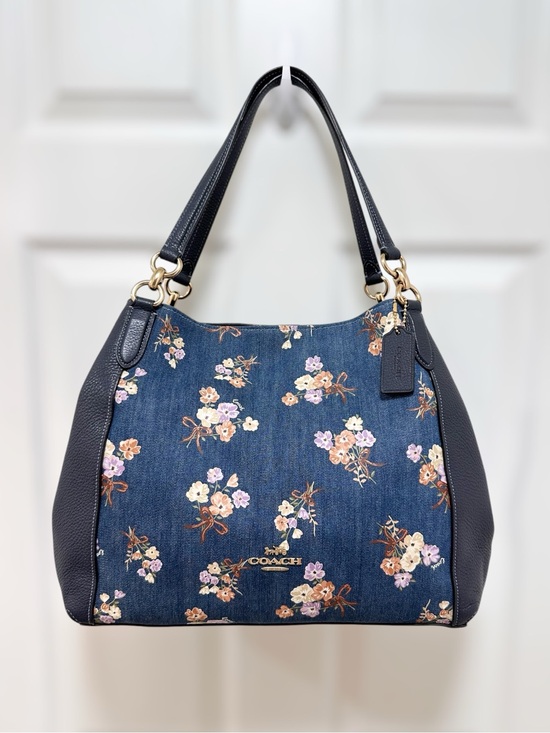 Coach Handbags - Coach Hallie Shoulder Bag Floral Bouquet Denim Print Navy Leather
